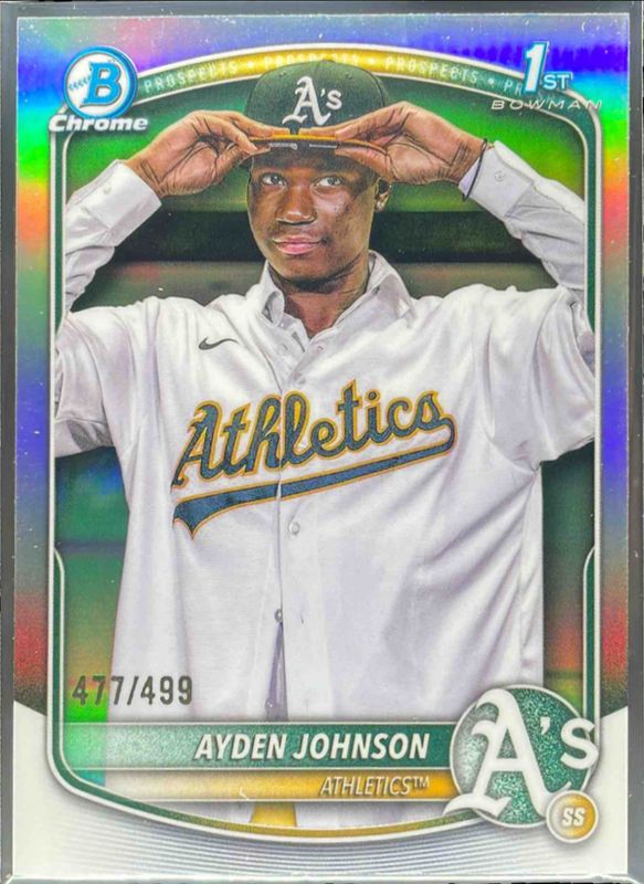 Ayden Johnson 2025 Bowman Chrome #BCP-197 Prospects - Reptilian Black Refractor /10 (1st) RAW