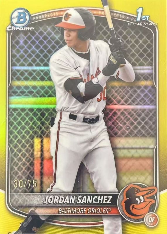 Jordan Sanchez 2025 Bowman Chrome #BCP-208 Prospects - Yellow Refractor /75 (1st) RAW