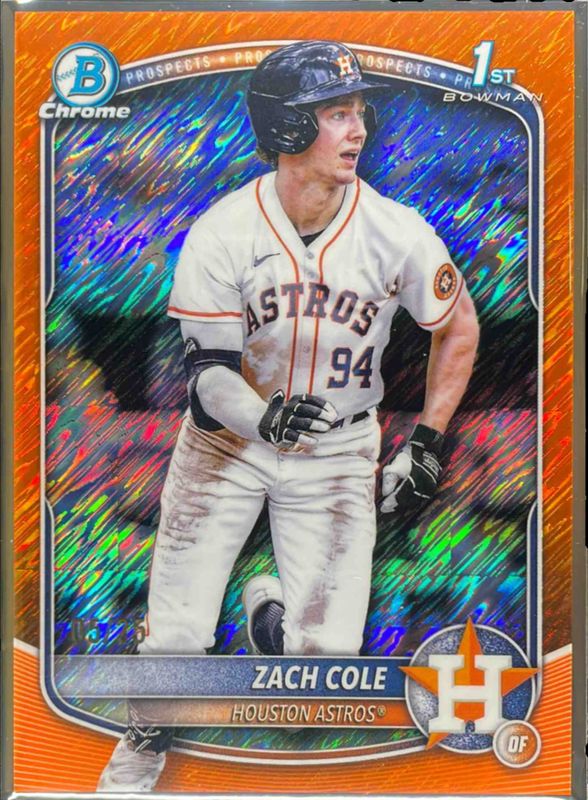 Zach Cole 2025 Bowman Chrome #BCP-244 Chrome Prospects - Orange Shimmer Refractor /75 RAW