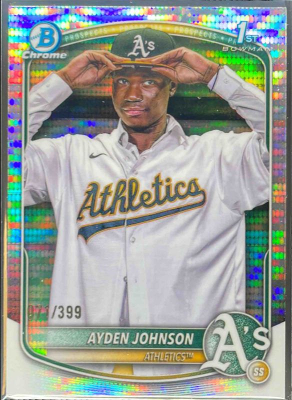 Ayden Johnson 2025 Bowman Chrome #BCP-197 Chrome Prospects - Pulsar Refractor /50 RAW