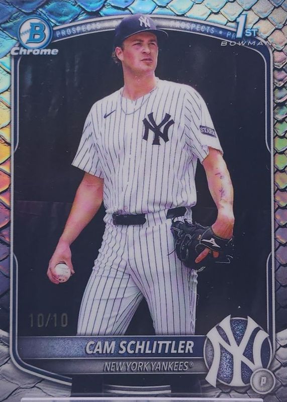 Cam Schlittler 2025 Bowman Chrome #BCP-166 Prospects - Reptilian Black Refractor /10 (1st) RAW