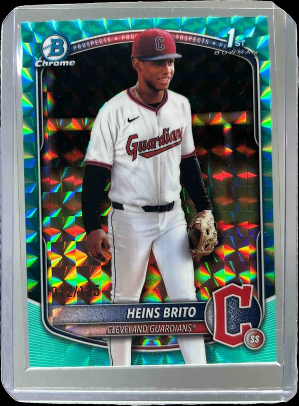 Heins Brito 2025 Bowman Chrome #BCP-203 Chrome Prospects - Aqua Geometric Refractor /499 RAW