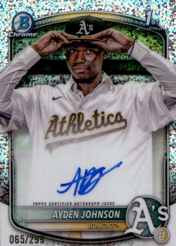 Ayden Johnson 2025 Bowman Chrome #CPA-AJ Prospect Auto - Speckle Refractor /299 (1st) RAW