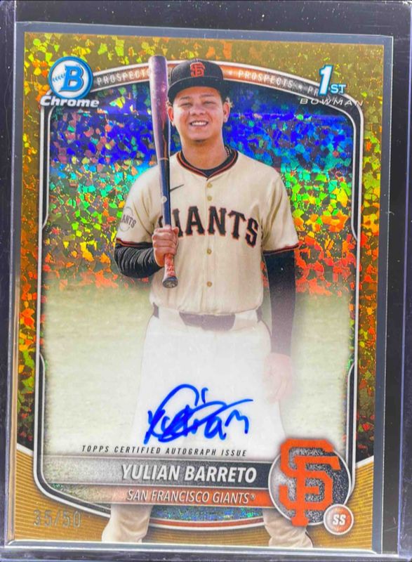 Yulian Barreto 2025 Bowman Chrome #CPA-YU Prospect Auto - Gold Mini-Diamond Refractor /50 (1st) RAW