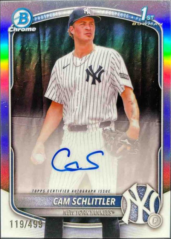 Cam Schlittler 2025 Bowman Chrome #CPA-CSC Prospect Auto - Refractor /499 (1st) RAW