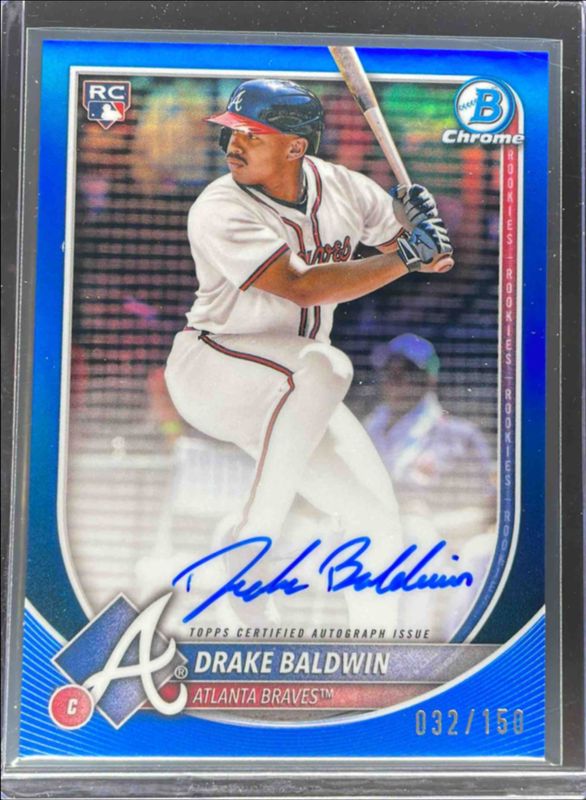 Drake Baldwin 2025 Bowman Chrome #CRA-DB Chrome Rookie Autographs - Blue Refractor /150 RAW