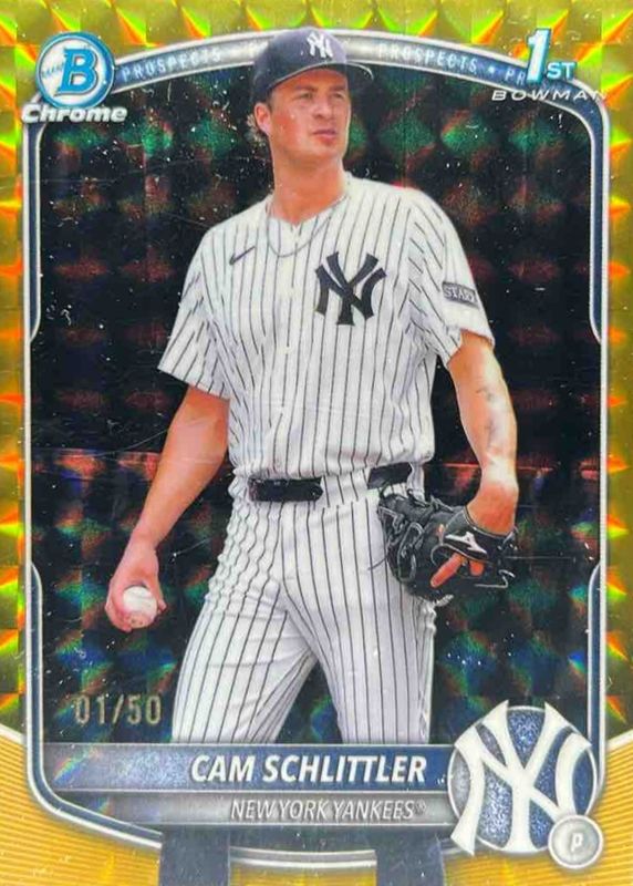 Cam Schlittler 2025 Bowman Chrome #BCP-166 Prospects - Gold Geometric Refractor /50 (1st) RAW