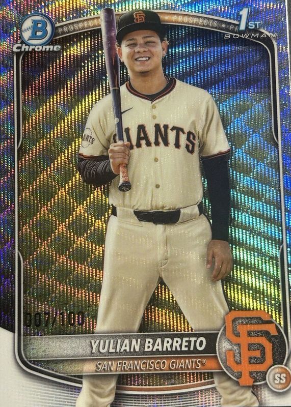 Yulian Barreto 2025 Bowman Chrome #BCP-229 Prospects - Wave Refractor /100 (1st) RAW