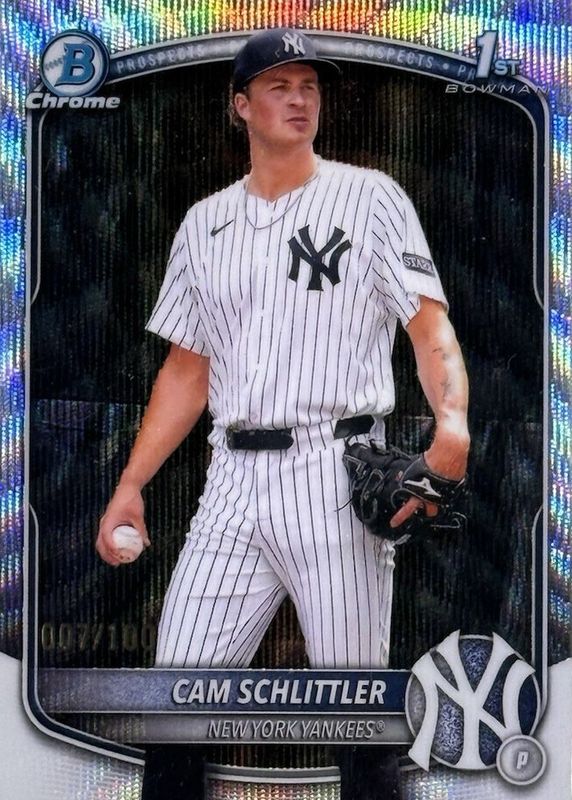 Cam Schlittler 2025 Bowman Chrome #BCP-166 Prospects - Wave Refractor /100 (1st) RAW