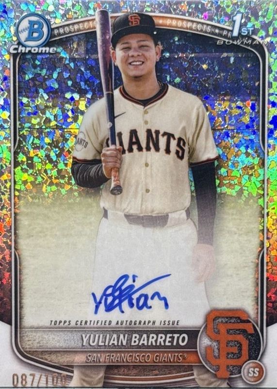 Yulian Barreto 2025 Bowman Chrome #CPA-YU Prospect Auto - Mini-Diamond Refractor /100 (1st) RAW