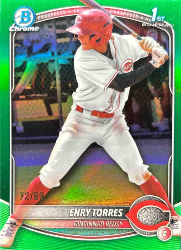 Enry Torres 2025 Bowman Chrome #BCP-168 Chrome Prospects - Green Refractor /100 RAW