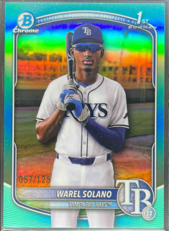 Warel Solano 2025 Bowman Chrome #BCP-225 Chrome Prospects - Aqua Refractor /299 RAW