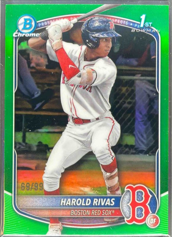 Harold Rivas 2025 Bowman Chrome #BCP-216 Chrome Prospects - Green Refractor /100 RAW