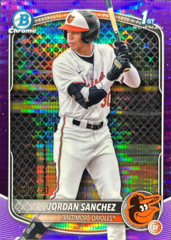 Jordan Sanchez 2025 Bowman Chrome #BCP-208 Prospects - Orange Geometric Refractor /25 (1st) RAW