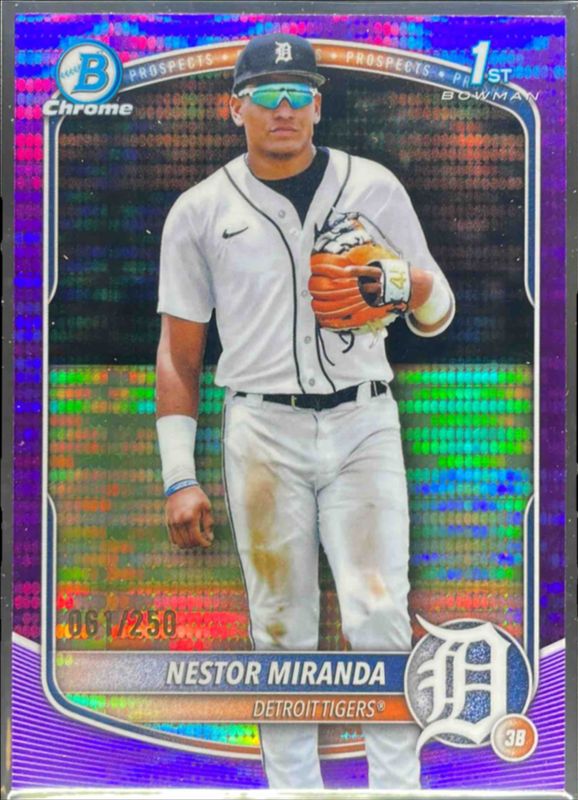 Nestor Miranda 2025 Bowman Chrome #BCP-217 Chrome Prospects - Purple Pulsar Refractor /25 RAW