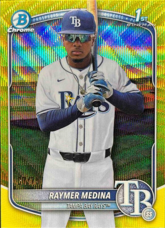 Raymer Medina 2025 Bowman Chrome #BCP-175 Chrome Prospects - Yellow Wave Refractor RAW