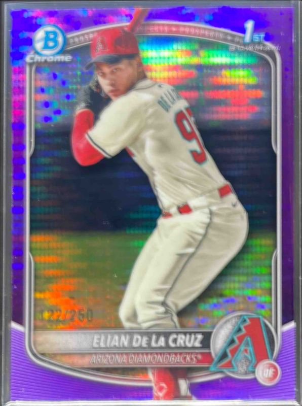 Elian De La Cruz 2025 Bowman Chrome #BCP-249 Chrome Prospects - Purple Pulsar Refractor /25 RAW