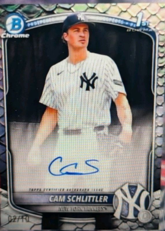 Cam Schlittler 2025 Bowman Chrome #CPA-CSC Prospect Auto - Reptilian Black Refractor /10 (1st) RAW