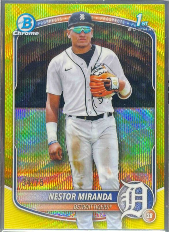 Nestor Miranda 2025 Bowman Chrome #BCP-217 Chrome Prospects - Yellow Wave Refractor /(SSP) RAW