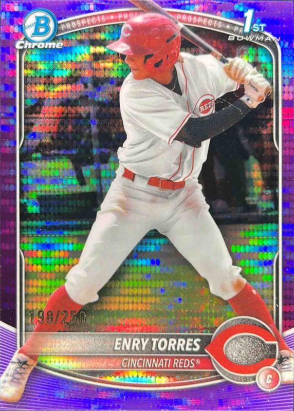 Enry Torres 2025 Bowman Chrome #BCP-168 Chrome Prospects - Purple Pulsar Refractor /25 RAW