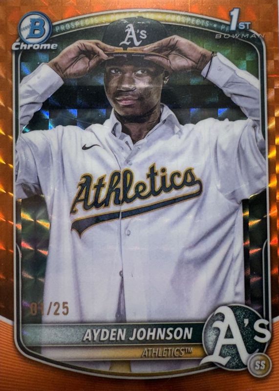 Ayden Johnson 2025 Bowman Chrome #BCP-197 Prospects - Orange Geometric Refractor /25 (1st) RAW