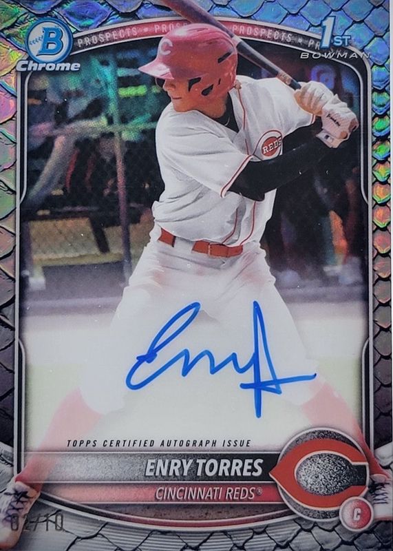 Enry Torres 2025 Bowman Chrome #CPA-ET Prospect Auto - Reptilian Black Refractor /10 (1st) RAW