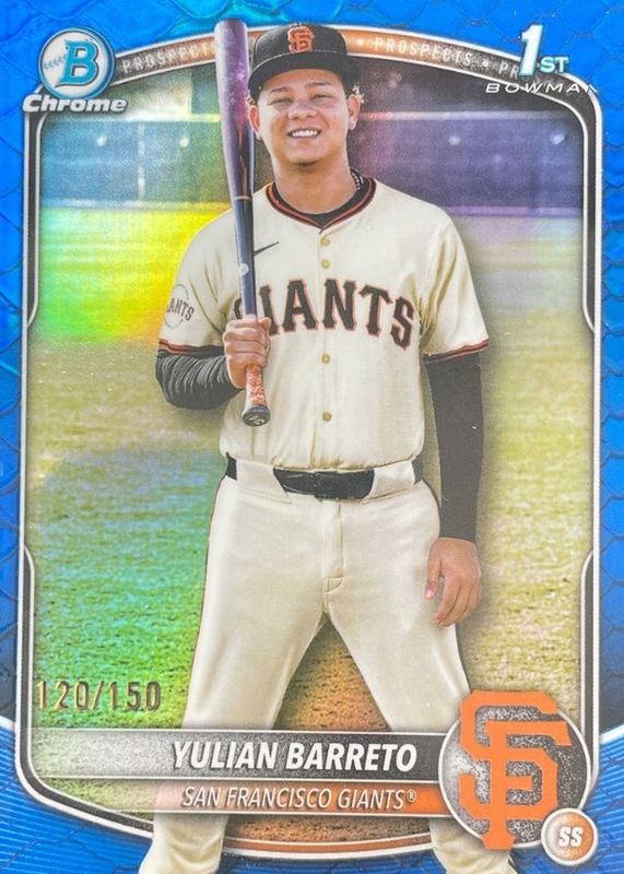Yulian Barreto 2025 Bowman Chrome #BCP-229 Prospects - Reptilian Blue Refractor /150 (1st) RAW