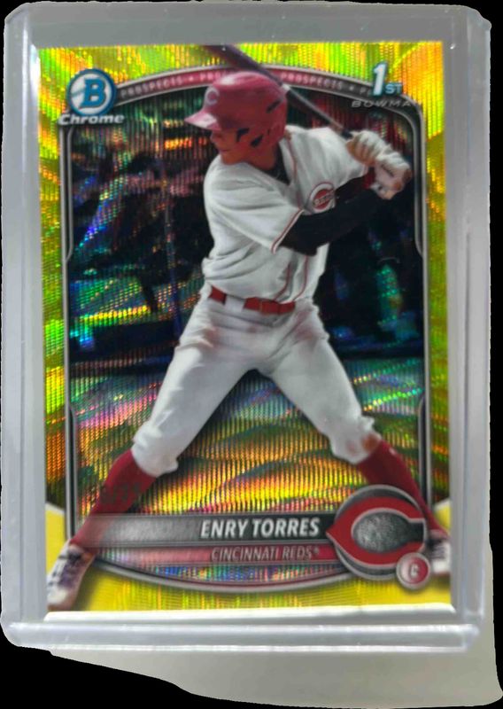 Enry Torres 2025 Bowman Chrome #BCP-168 Chrome Prospects - Yellow Wave Refractor /(SSP) RAW