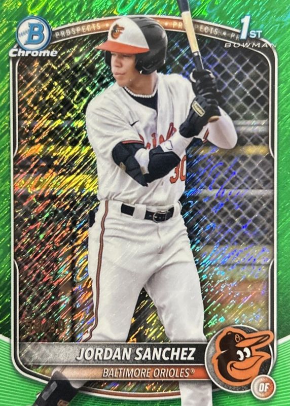 Jordan Sanchez 2025 Bowman Chrome #BCP-208 Prospects - Green Shimmer Refractor /99 (1st) RAW