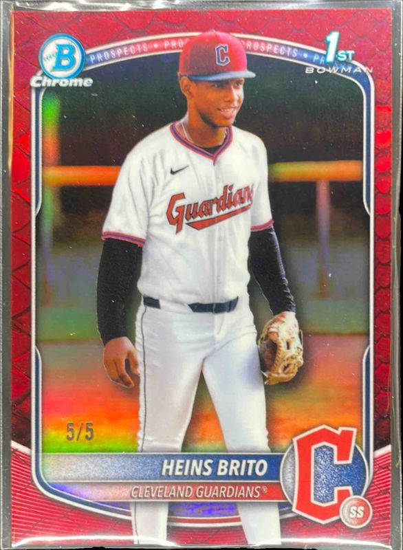 Heins Brito 2025 Bowman Chrome #BCP-203 Chrome Prospects - Reptilian Red Refractor /1 RAW