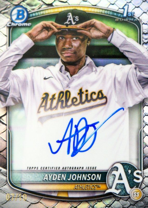 Ayden Johnson 2025 Bowman Chrome #CPA-AJ Prospect Auto - Reptilian Black Refractor /10 (1st) RAW