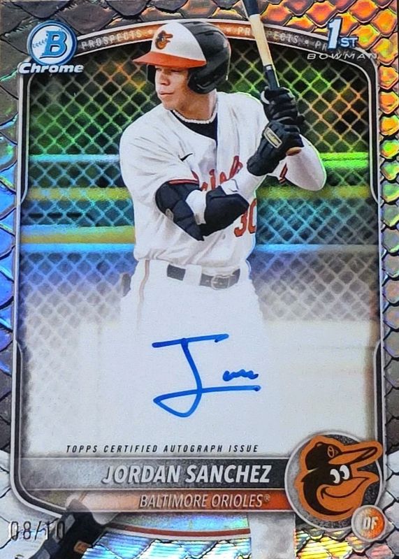 Jordan Sanchez 2025 Bowman Chrome #CPA-JOS Prospect Auto - Reptilian Black Refractor /10 (1st) RAW