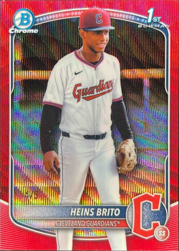 Heins Brito 2025 Bowman Chrome #BCP-203 Chrome Prospects - Red Wave Refractor /10 RAW