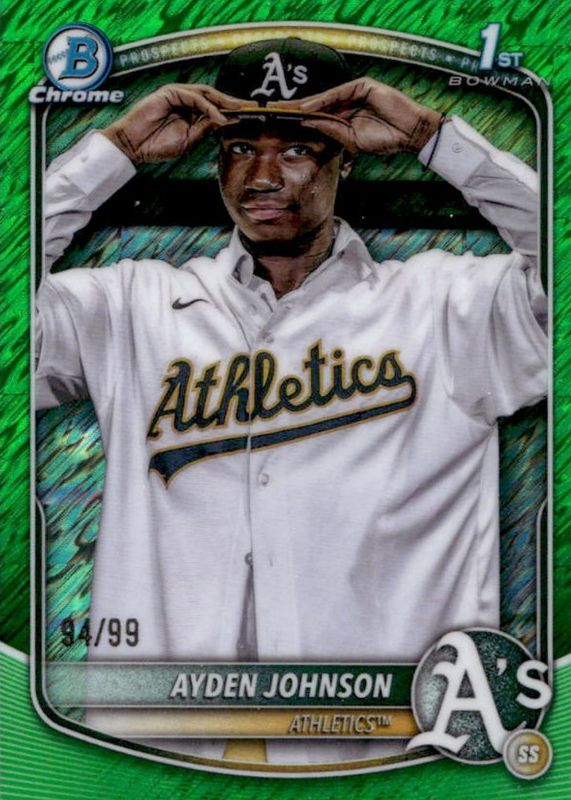 Ayden Johnson 2025 Bowman Chrome #BCP-197 Prospects - Green Shimmer Refractor /99 (1st) RAW