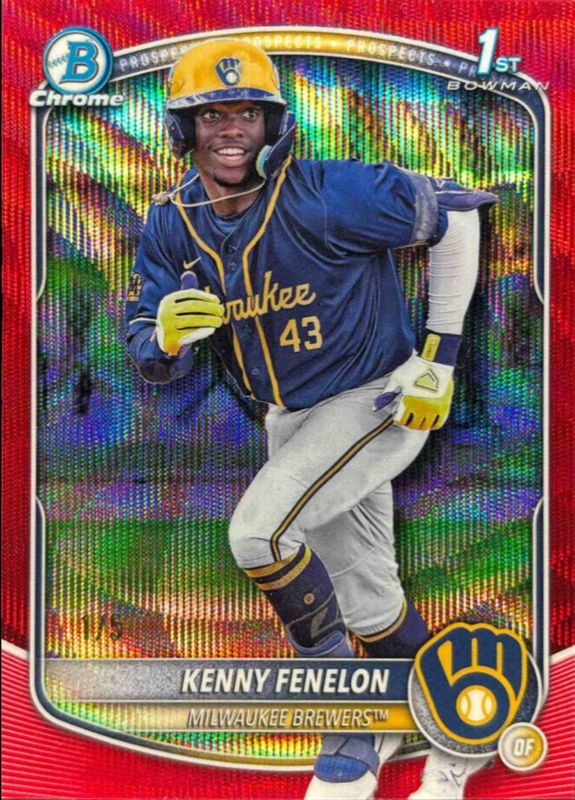 Kenny Fenelon 2025 Bowman Chrome #BCP-190 Chrome Prospects - Red Wave Refractor /10 RAW