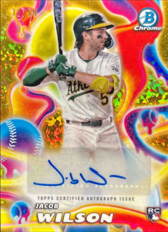 Jacob Wilson 2025 Bowman Chrome #MMA-JWI Melt Mashers Autographs - Gold Mini Diamonds Refractor /50 Rookie RAW