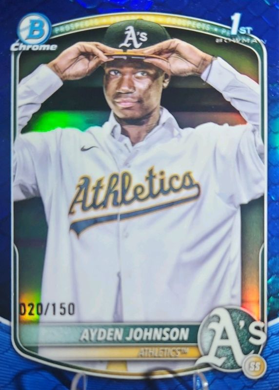 Ayden Johnson 2025 Bowman Chrome #BCP-197 Prospects - Reptilian Blue Refractor /150 (1st) RAW