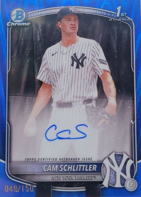 Cam Schlittler 2025 Bowman Chrome #CPA-CSC Prospect Auto - Blue RayWave Refractor /150 (1st) RAW