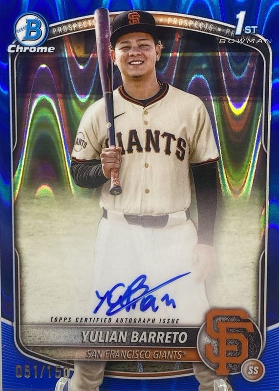 Yulian Barreto 2025 Bowman Chrome #CPA-YU Prospect Auto - Blue RayWave Refractor /150 (1st) RAW