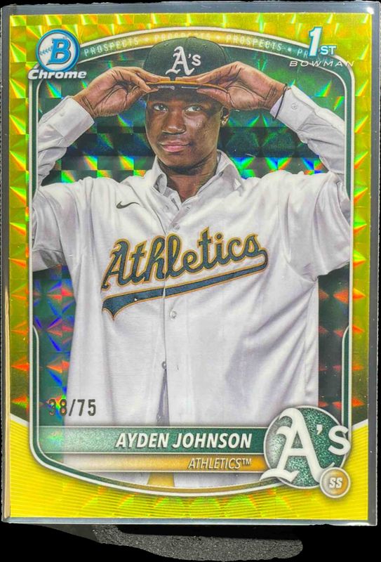 Ayden Johnson 2025 Bowman Chrome #BCP-197 Chrome Prospects - Yellow Geometric Refractor RAW