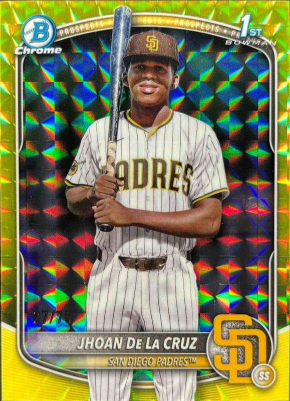 Jhoan De La Cruz 2025 Bowman Chrome #BCP-223 Chrome Prospects - Yellow Geometric Refractor /(SSP) RAW