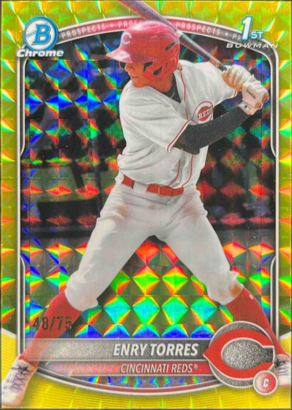 Enry Torres 2025 Bowman Chrome #BCP-168 Chrome Prospects - Yellow Geometric Refractor /(SSP) RAW