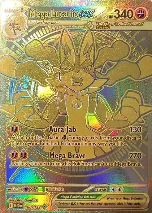 gold lucario pokemon card Mega Ex MUR 188/132 PSA Slab Extended Art Aluminum Case PukaSlab and pack Mega Lucario Ex Hyper Rare