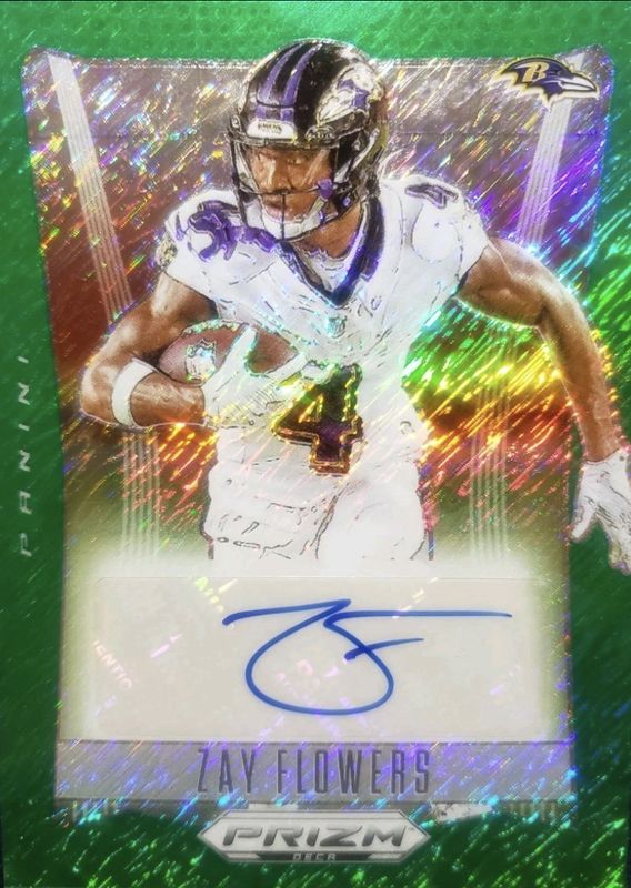 Zay Flowers 2024 Prizm Deca #S-ZFS Signatures - FOTL Green Shimmer