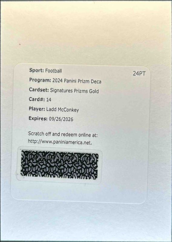 Ladd McConkey 2024 Prizm Deca #S-LMY Signatures - Gold /10 Rookie RAW