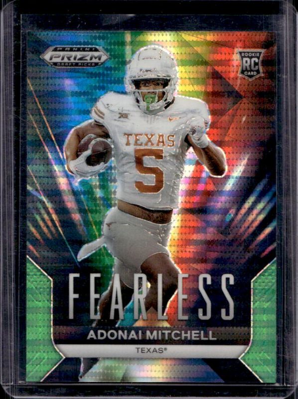 Adonai Mitchell 2024 Prizm Draft Picks #F-AMI Fearless - Green Pulsar /25 Rookie RAW
