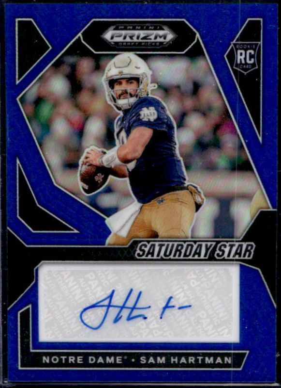 Sam Hartman 2024 Prizm Draft Picks #SSS-SHN Saturday Star Signatures - Blue /149 Rookie RAW