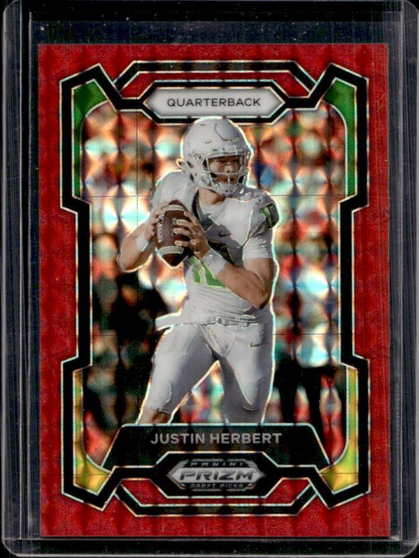 Justin Herbert 2024 Prizm Draft Picks #69 Red Finite /125 RAW