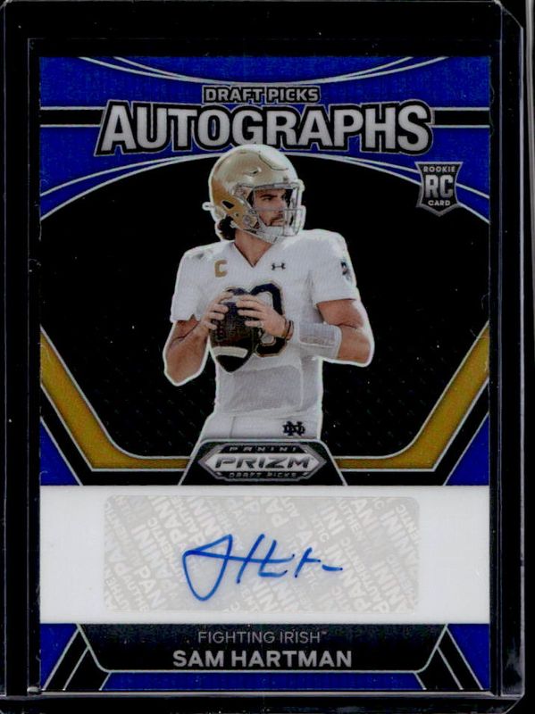 Sam Hartman 2024 Prizm Draft Picks #DPA-SHN Draft Picks Autographs - Blue /149 Rookie RAW