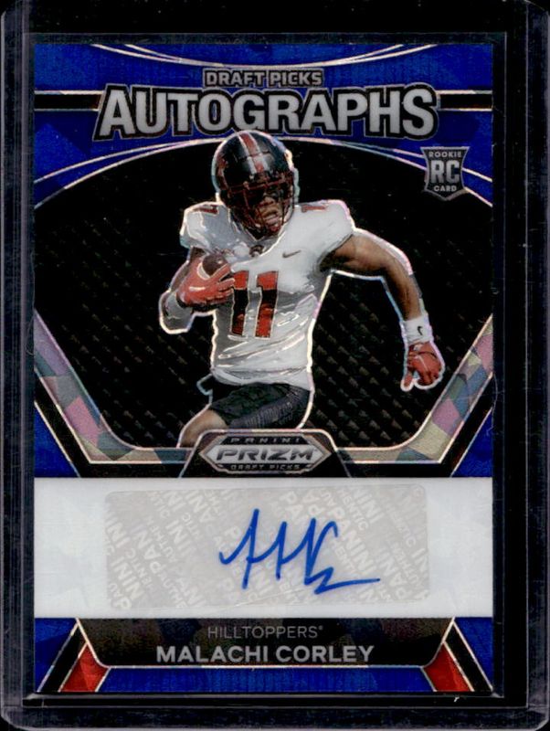Malachi Corley 2024 Prizm Draft Picks #DPA-MCY Draft Picks Autographs - Blue Ice /75 Rookie RAW